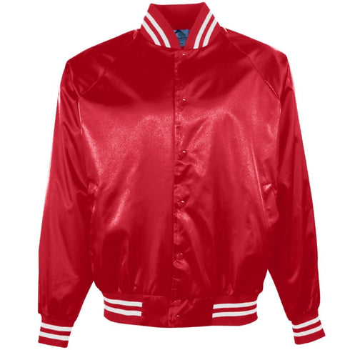 Augusta Sportswear Satin Baseball Jacket/Striped Trim (3610), Color 'Red/White'